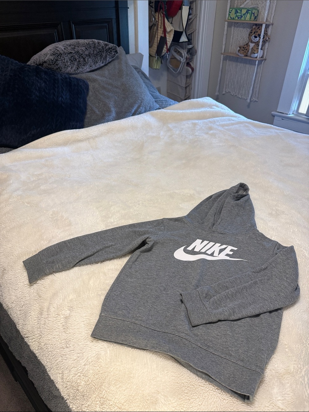 Nike Gray Pullover Hoodie with White Swoosh